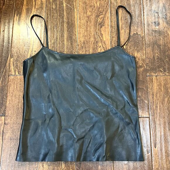 THEORY Bedford Skinny Tank Top in Faux Leather Color Black Size Large - Picture 5 of 9